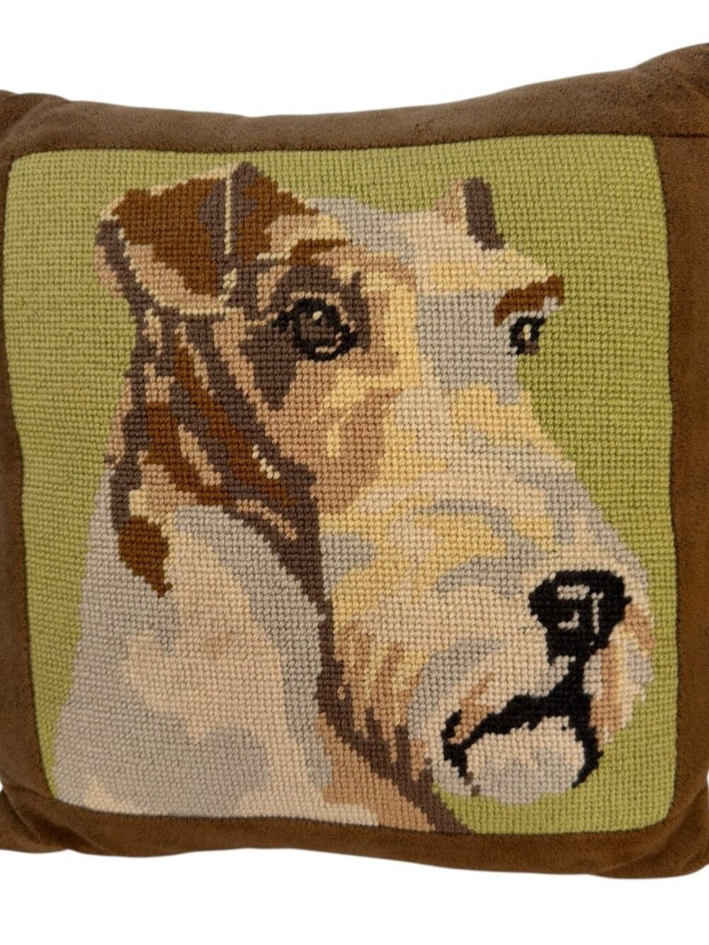 Vintage Needlepoint Wire Fox Terrier Accent Decorative Pillow 11"